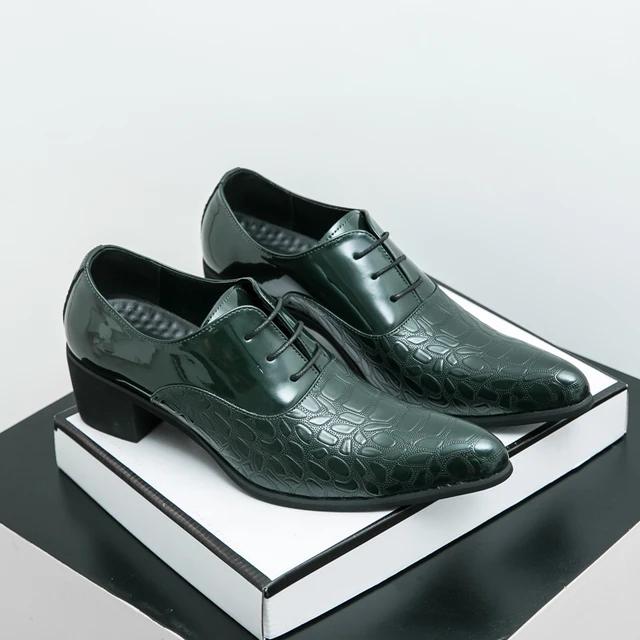 Luxury Multiple Colors High Heel Men's Shoes Fashion Moccasin Man Wedding Shoes Groom Designer Pointed Toe Leather Dress Oxfords
