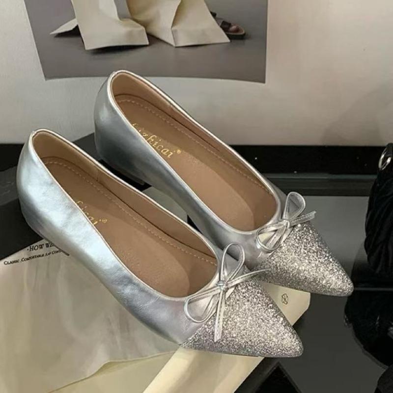 

Fashion Women Flats New Bow Tie Flats Shoes for Women Ballerinas Pointed Toe Slip on Flat Lazy Loafers Casual Comfortable Sneakers Women 35 серебряный