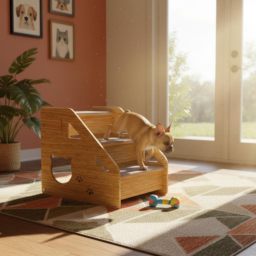 Wooden Pet Stairs Stable Design Dog Steps for Bed Cat Climbing Steps Anti-Slip Surface Three-Tier Wooden Pet Stairs for Sofa