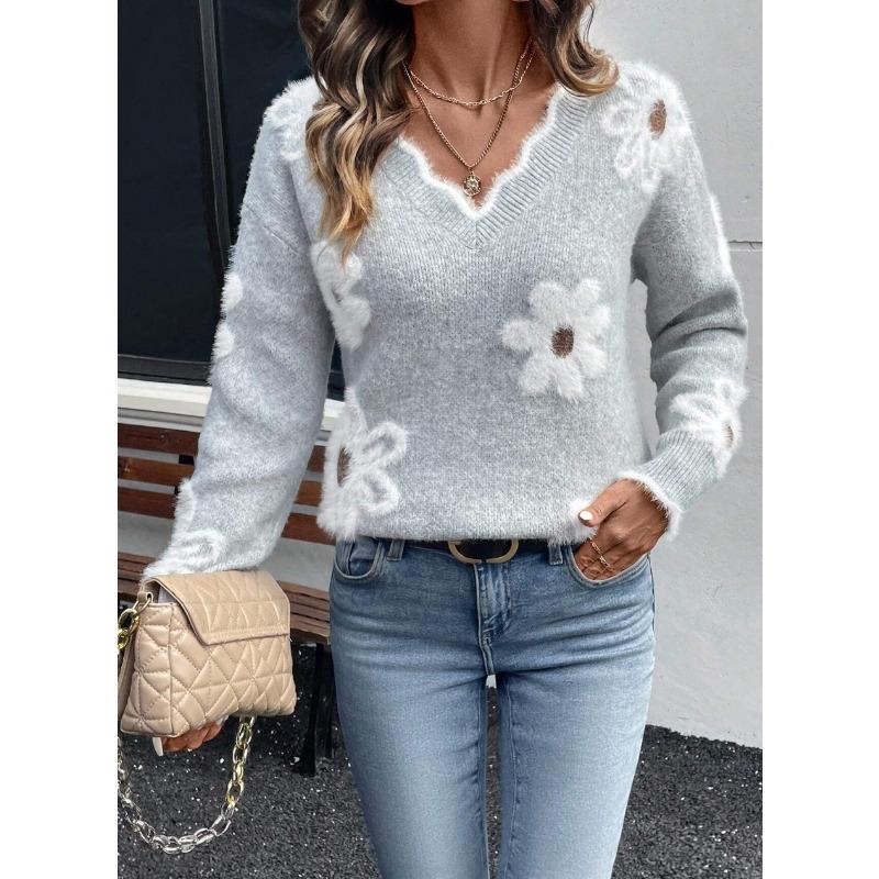 Pull pour Femmes Hiver Col V Pull Épais Chaud Tricoté Extensible Manches Longues Oversize Pull Tops