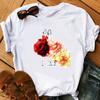 Blue Rose Flowers Skirt Print Women Tshirts Kawaii Clothes 2025 High Quality White Tshirt Femme Tumblr Tops Tee T-Shirt