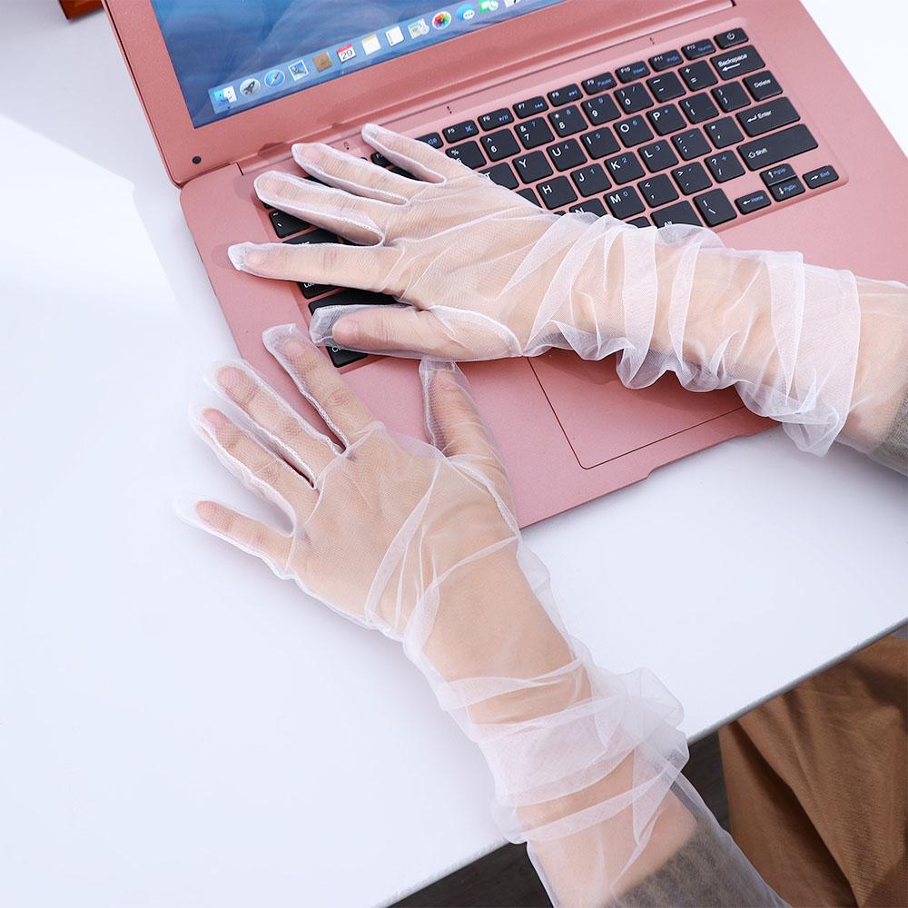 Silky Long Sheer Tulle Women Full Finger Lace Mitten Women Gloves Thin Gloves Five Fingers Mitts