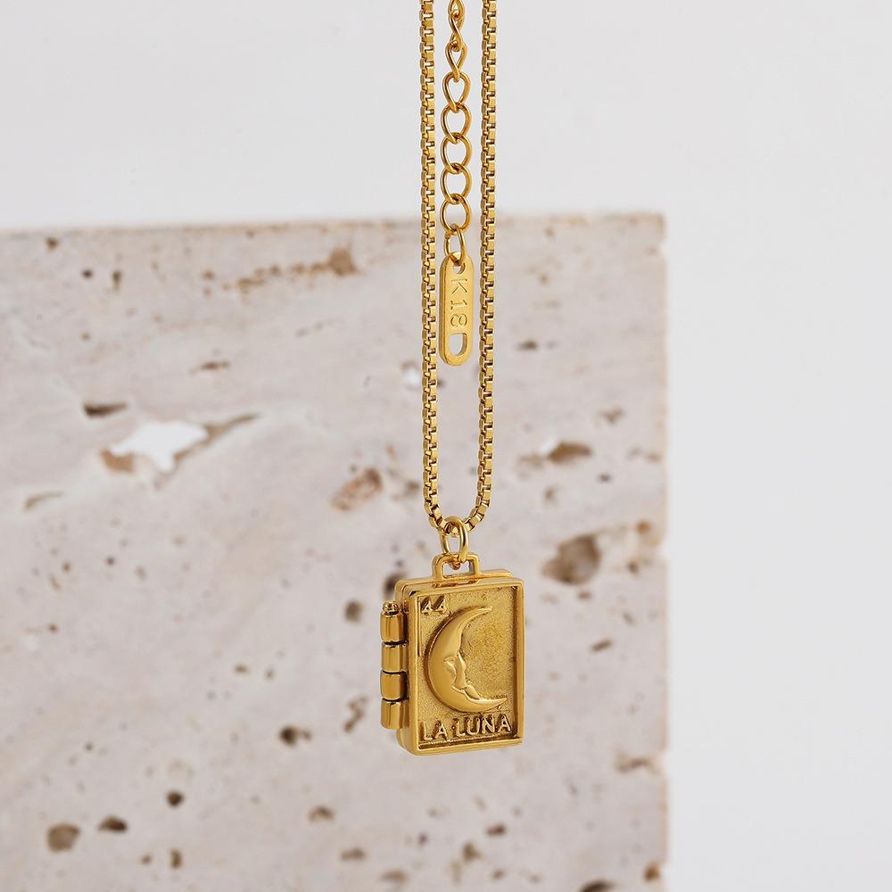 Stainless Steel Heart Photo Pendant Moon Sun Photo Album Necklace Vintage Couple Choker Chain  Gift