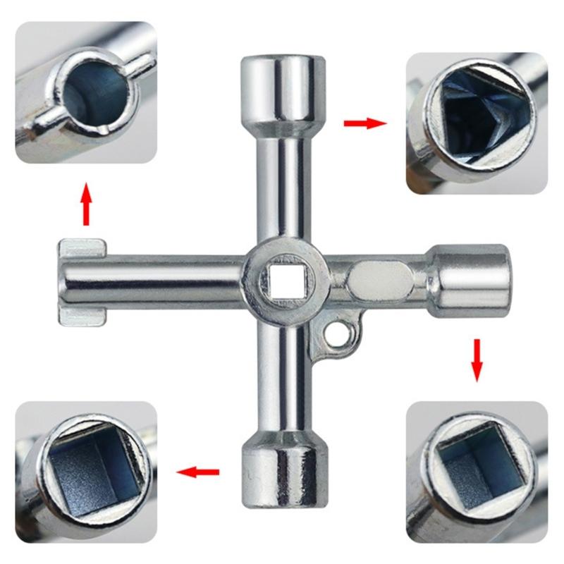 6 In 1 Galvanized Crossing Key Wrench For 5.3mm 6mm 8mm Square 9mm Triangular 7mm Hexagonal 5.7mm Round Holes Zinc Alloy Multiple Tool