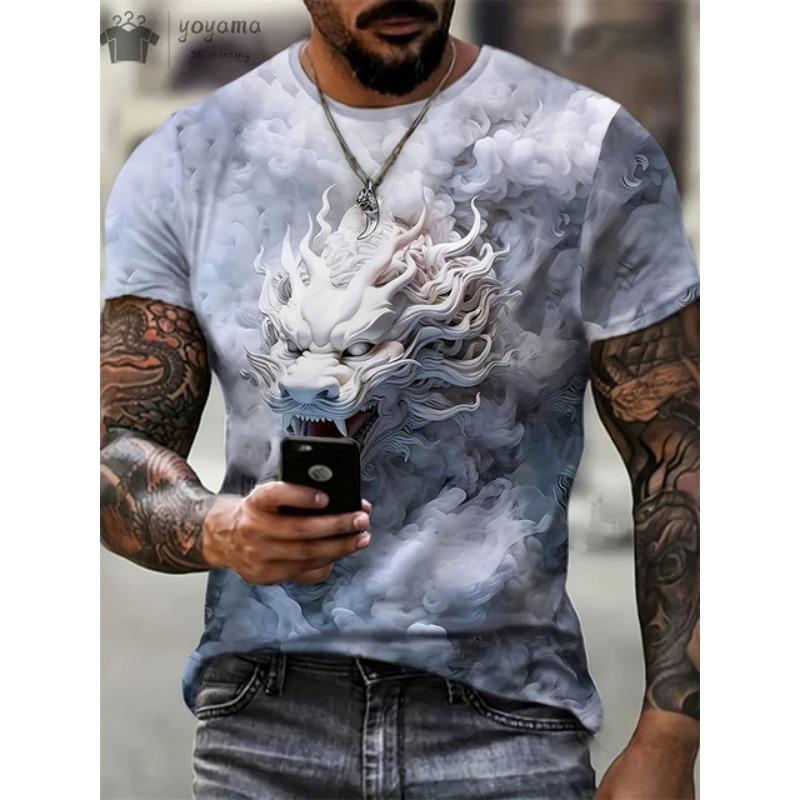 Fashion Personality Men T-Shirt Dragon Pattern 3D Printed Harajuku Street Short Sleeve O Neck T Shirts Oversized Tee Casual Tops
