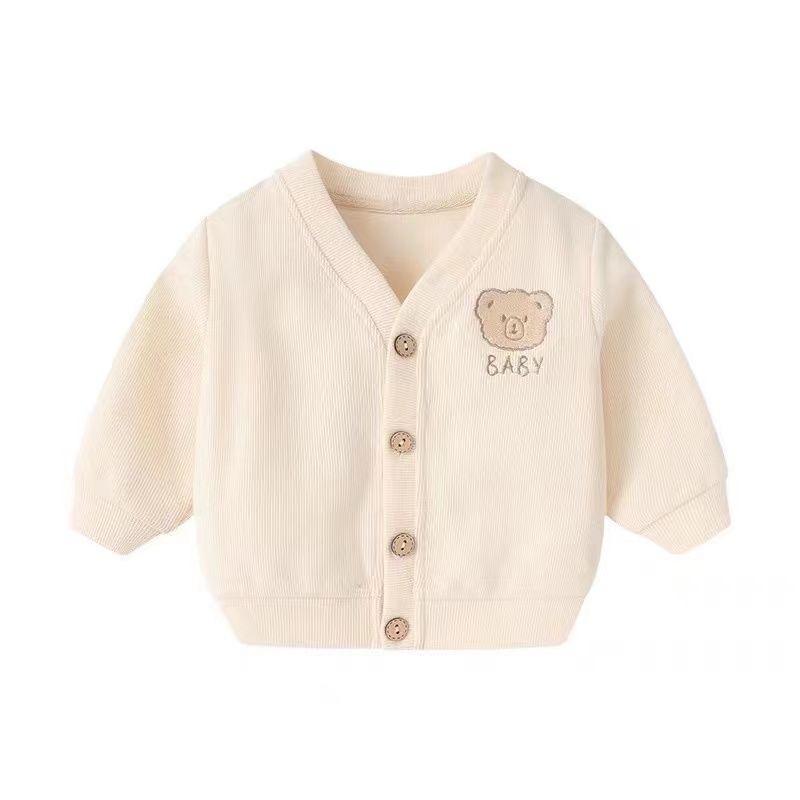 **"Versatile Minnie Velvet Embroidered Bear Baby Cardigan - Thin Spring/Autumn Long Sleeve Jacket"**