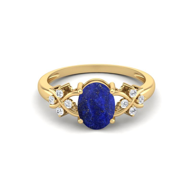 8X6MM Oval Lapis Gemstone 925 Sterling Silver Gold Plated Solitaire Vine-Inspired Women Wedding Ring