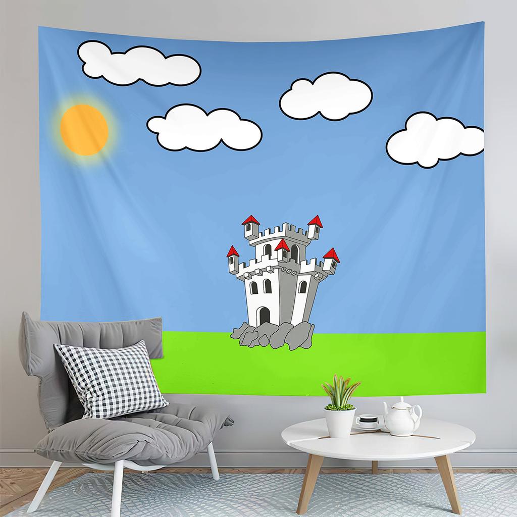 Cartoon Castle Tapestry Fairy Tale World Castle Tapestry Gifts for Kids Girls Boys Bedroom Home Living Room Wall Art Tapestries