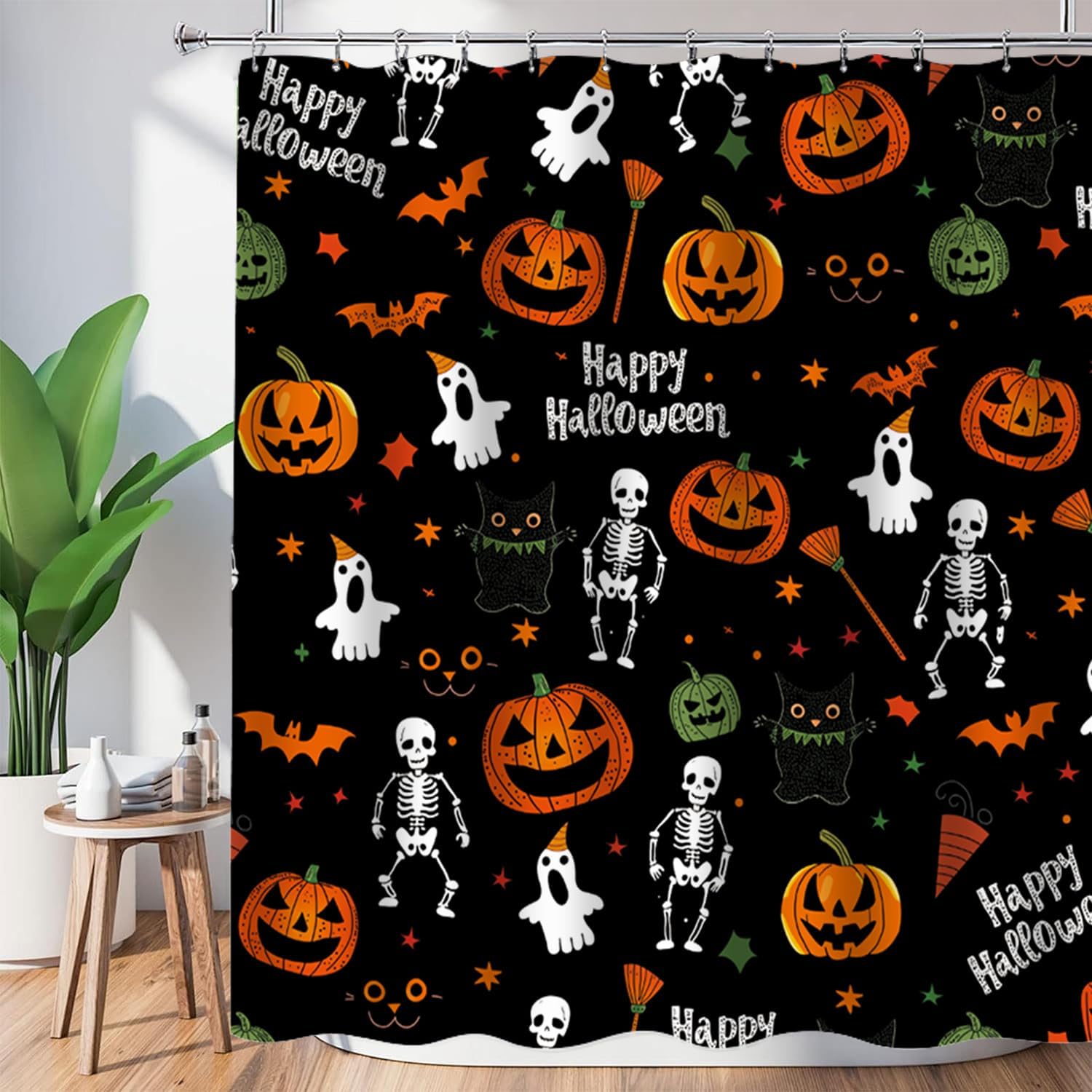 

Halloween Shower Curtain, Black Fall Shower Curtains For Bathroom, Horror Skeleton Halloween Curtains Ghost Shower Curtain W60H190(CM)-1 Pcs