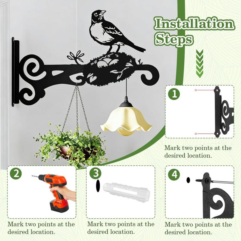 1/2Pcs Heavy Duty Outdoor Hanging Basket Brackets, Iron Plant Hanger Wall Hooks for Bird Feeders, Planters, Lanterns, Fence & Wind Chimes