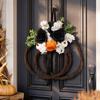 Artificial Halloween Pumpkin Wreath with Leaves for Front Door Hanging Decor