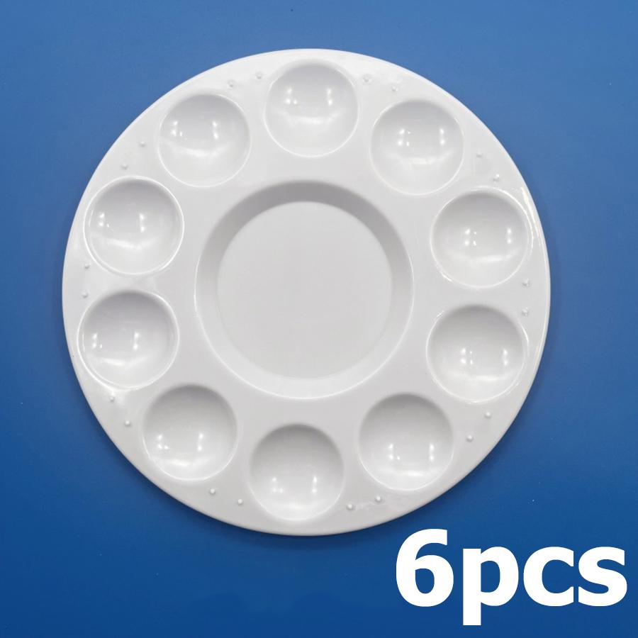 

6pcs 16.5cm 11-Hole Circular Oil Painting Pigment Tray Artistic Creation Painting Board Pigment Palette School Office Supplies