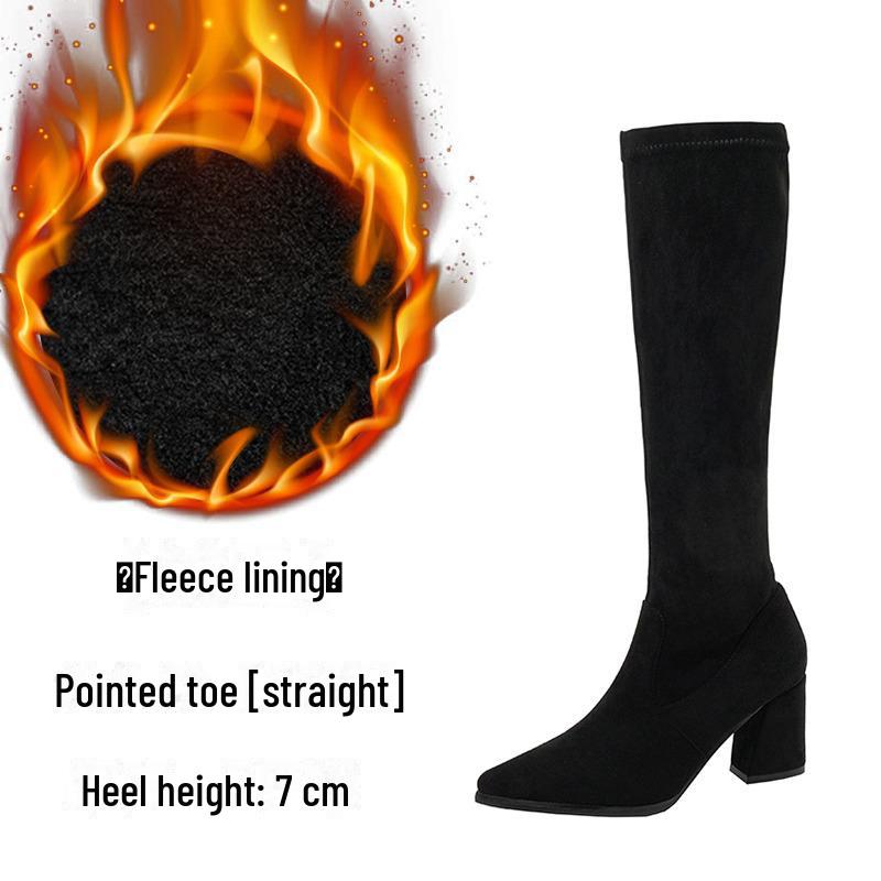 Women's Knee-High Pointed Toe Boots, 2024 Autumn/Winter, Thick High Heels, Small Sizes Available.