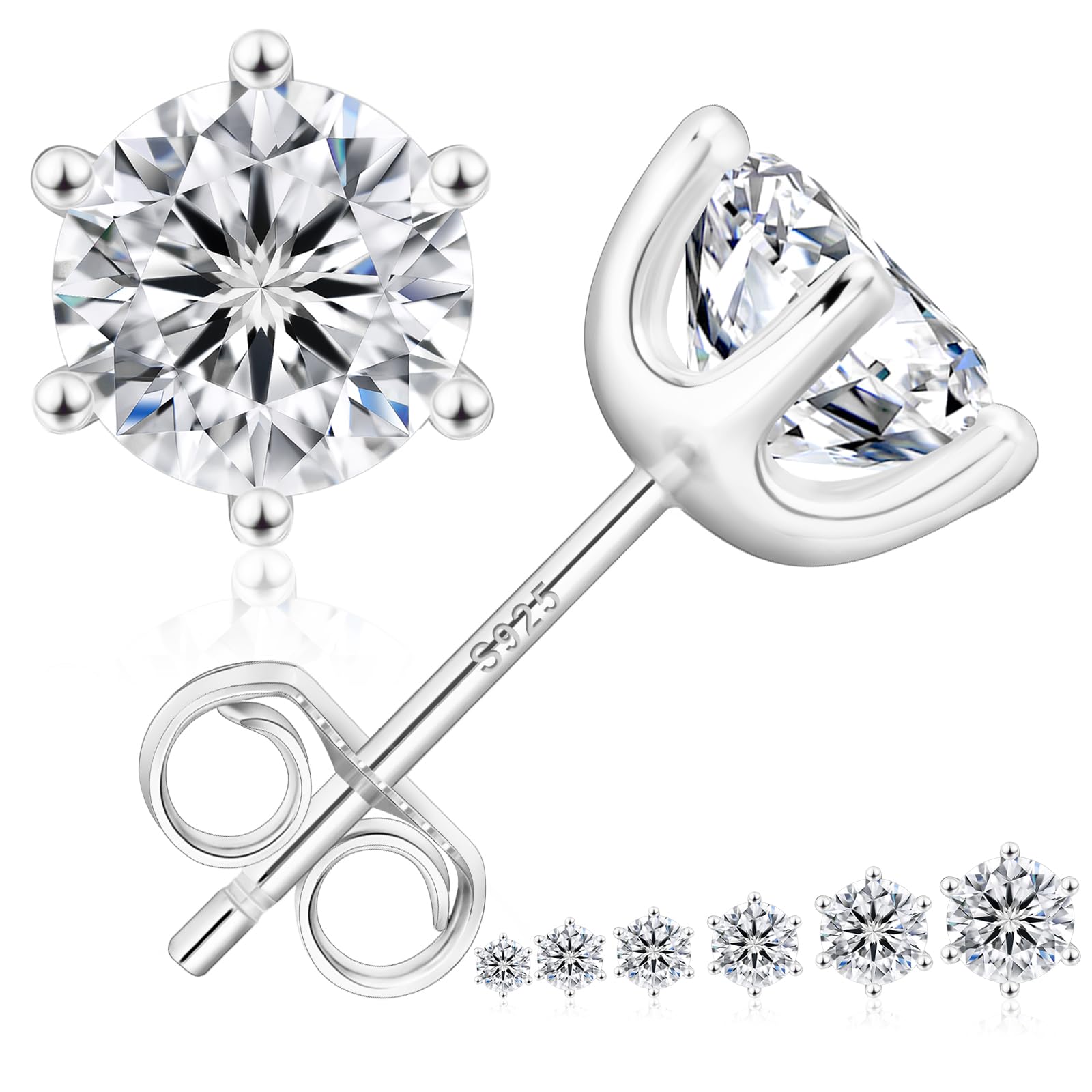 

KRKC Муасаніт Карат 925 Срібло для Чоловіків та Діамант та Муасаніт Солітер Пусети Подарункова Коробка на День Народження Карат Сертифікаційна Картка GRA в Комплекті Карат