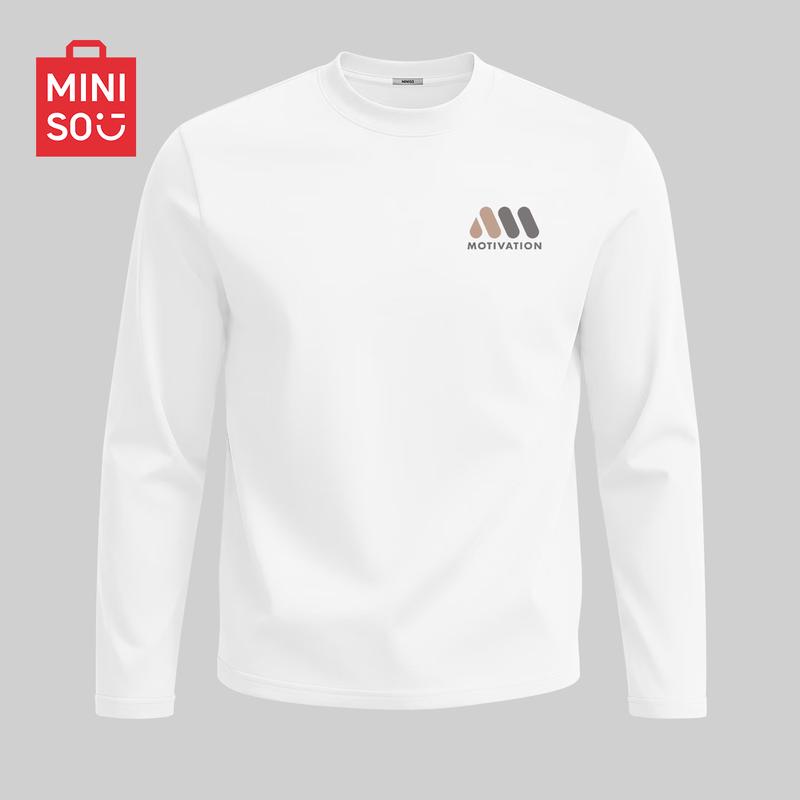 MINISO Men's Heavyweight Long-Sleeve Crewneck Cotton T-Shirt
