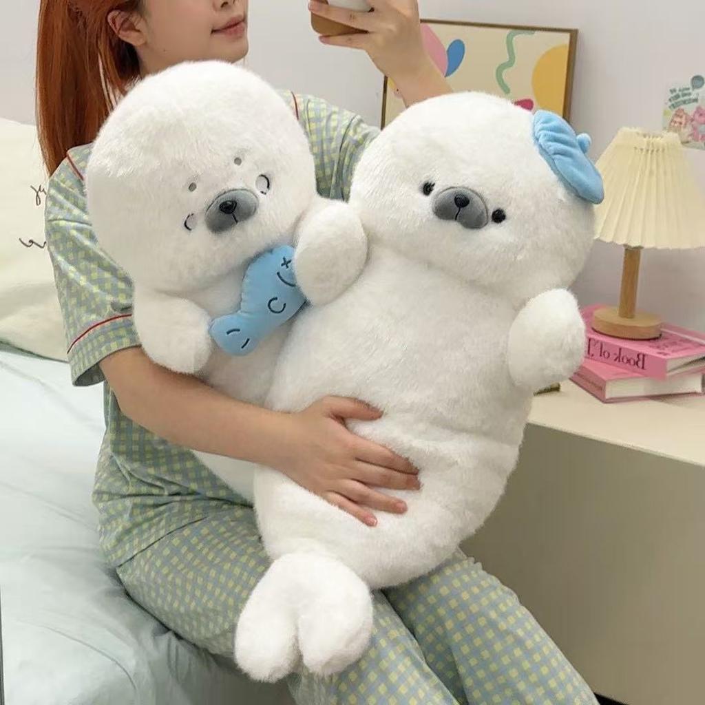 70CM Cute Fat Round Cartoon Seal Plush Toy Kawaii Soft Stuffed Marine Animal Aquarium Sea Lion Sleeping Pillow for Kids Gifts