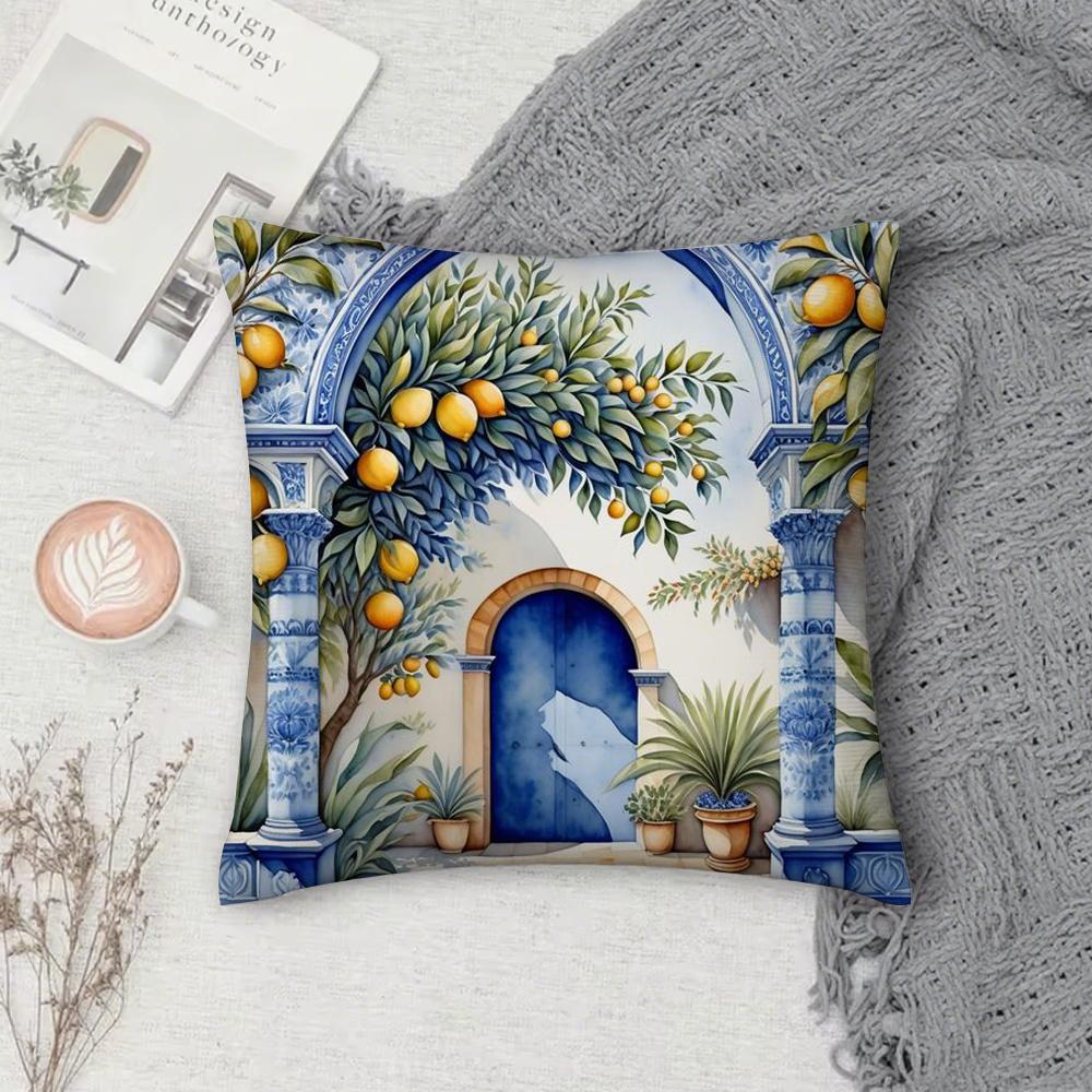Refreshing Lemon - Themed Pillow Case Square Pillowcase Double-Sided Printing Short Plush Sofa Cushion Cover Bedroom