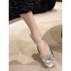 French thick heel bag head slippers fairy shoes 2025 new summer square head rhinestone Mary Jane shoes