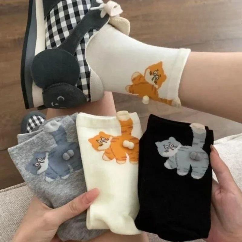 Three-Dimensional Cat Printed Men Female Mid Tube Socks Soft Comfortable Sweat Absorbing Breathable Casual Couples Sock