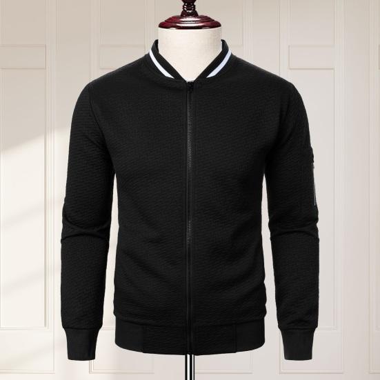 

Yousheng Мужская толстовка, куртка, жаккардовый дизайн, однотонный повседневный топ с длинным рукавом, воротник-стойка, свободная молния, уличное пальто, толстовки S чёрный