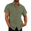 Men'S Shirt With Double Pockets Cotton-Linen Short-Sleeve Shirt Casual Vacation Shirt