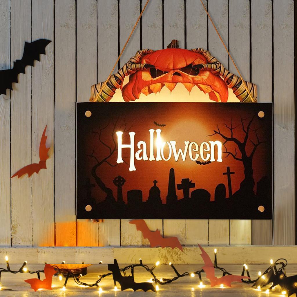 Halloween Wooden House Sign Pendant With Led Lights Wall Crafts Decoration For Gardens Terraces Porches