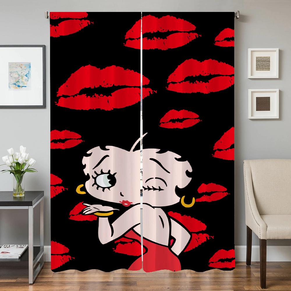 Window Kitchen Curtains for Living Room 2 Pieces Blackout Curtains Door Curtain B-betty B-boop Bedroom Decoration Partition Home