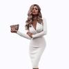 Women's Bodycon Midi Dress Spring Fall Long Sleeve Deep V Neck Ruched Slim Fit Elegant Office Work Commute Evening Party Pencil Dress