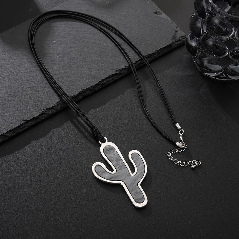 Women S Fashion Versatile Long Necklace Cactus Metal Premium Sweater Chain