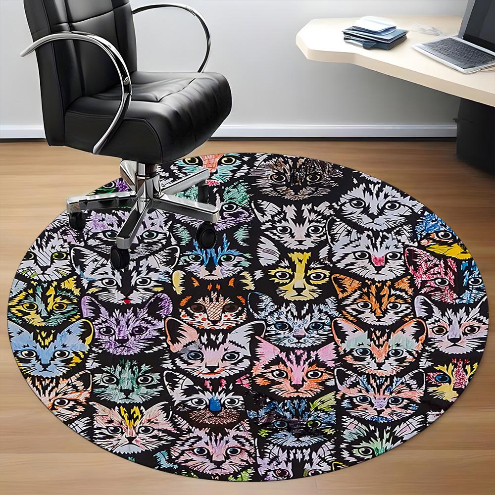 1pc Cat Face Print Carpet, Round Non Slip Durable Large Size Office Carpet, Suitable for Office