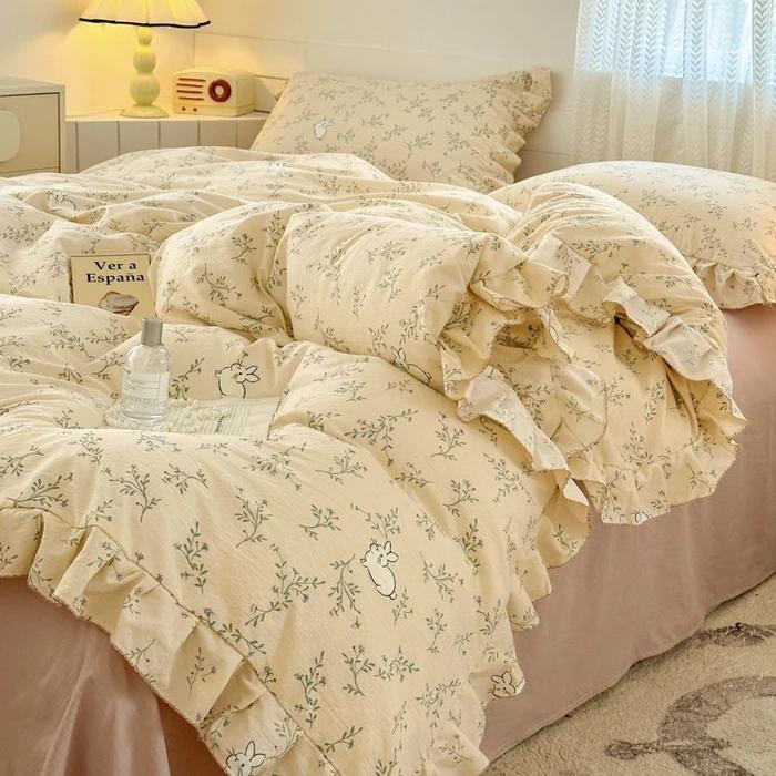 Princess Style Bedding Sets Ruffle Lace Bow Quilt Cover Romantic Bedclothes Decor Woman Girls Bedroom Duvet Cover 4pcs