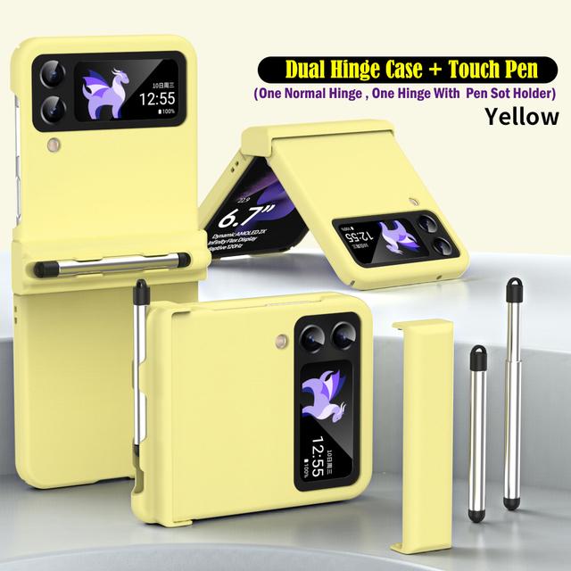 Capacitance Pen For Samsung Galaxy Z Flip 3 4 Dual Hinge Case With Touch Pen Slot Holder Cover For Galaxy Z Flip 4 5g Case Funda