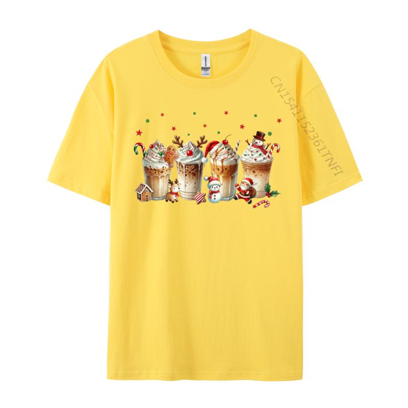 Merry Christmas Coffee Cups Latte Cozy Winter Drink Pajamas Tshirts Cotton Tee For Unisex Printing Shirt Newest Tshirts