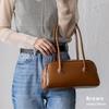 VITAFELICE Women's Long Handle Mini Boston Bag Elegant PU Leather Horizontal Shoulder Bag Small Underarm Handbag nsb-30230p Brown
