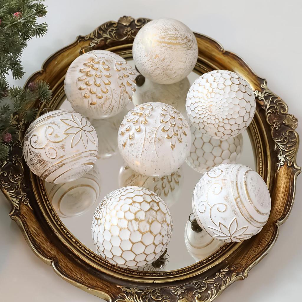Christmas Ball Ornaments Set 12 Pieces White and Gold Winter Holiday Decoration Shatterproof Christmas Decorations for Tree for