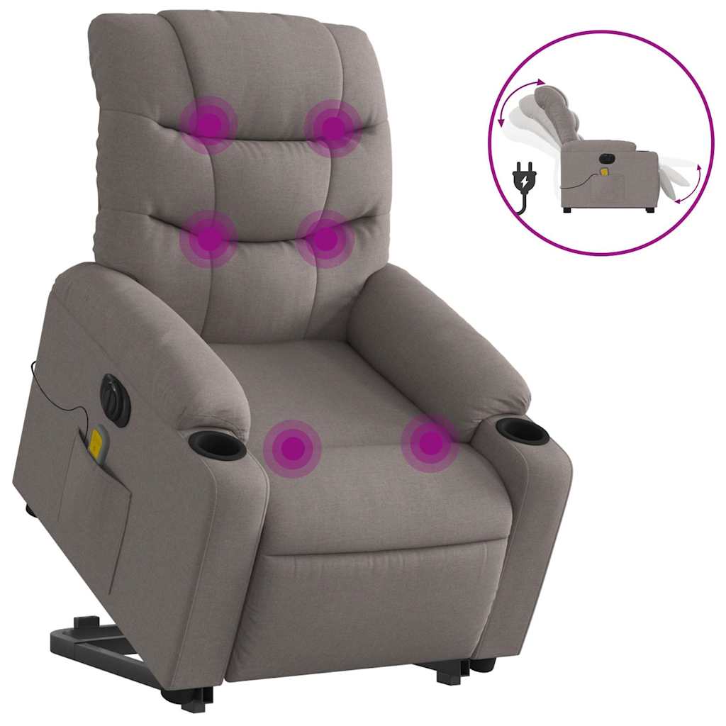 Electric Massage Recliner with Rising Function Taupe Fabric
