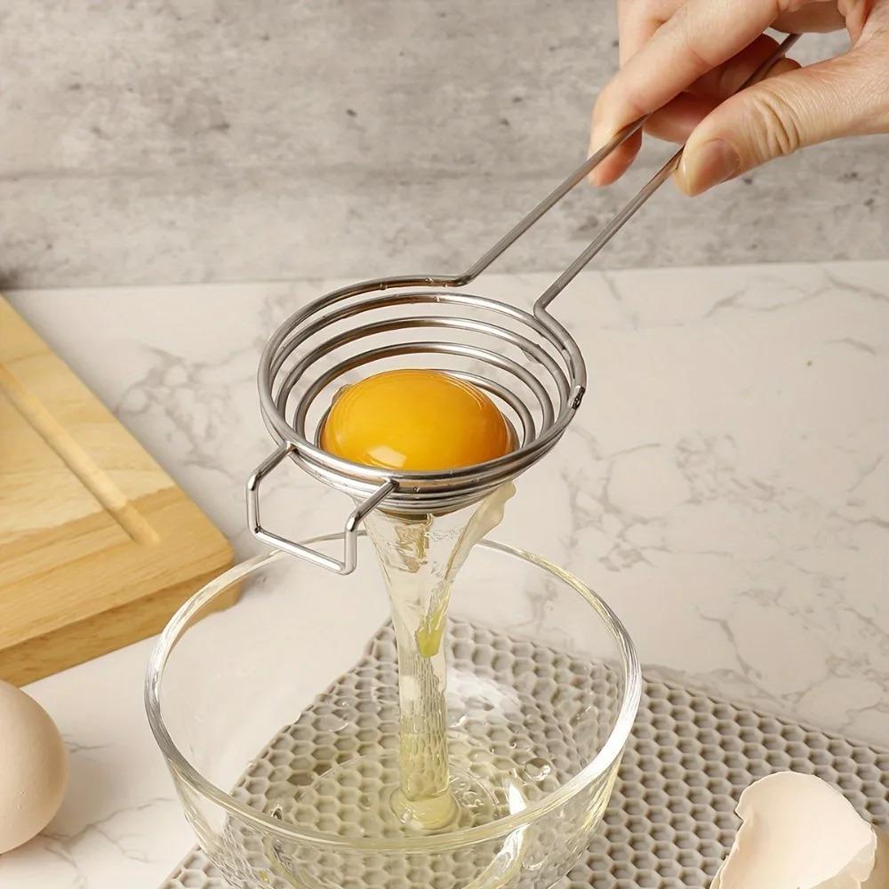

Stainless Steel Egg Separator Long Handle Yolk White Divider Food Grade for Baking Cooking Kitchen Tool Easy Clean Hanging Hook серебряный