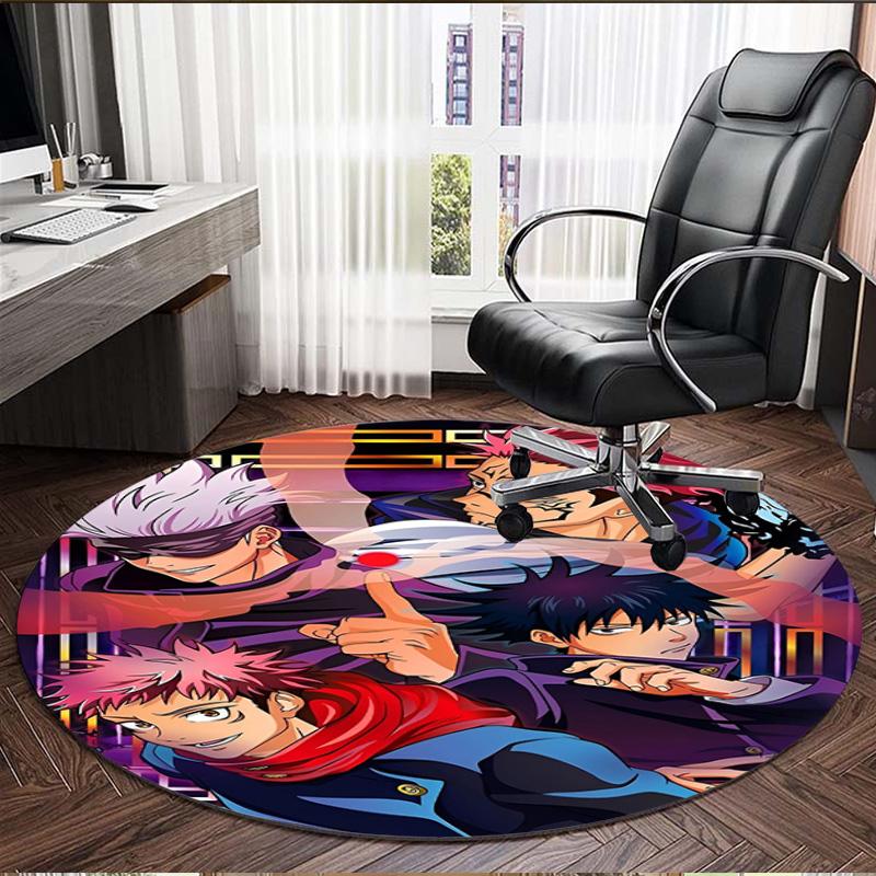 Jujutsu Kaisen Print Round Rug, Washable Floor Carpet, For Entryway Dorm Laundry Room Office Study, Home Decor Birthday Christmas Gift