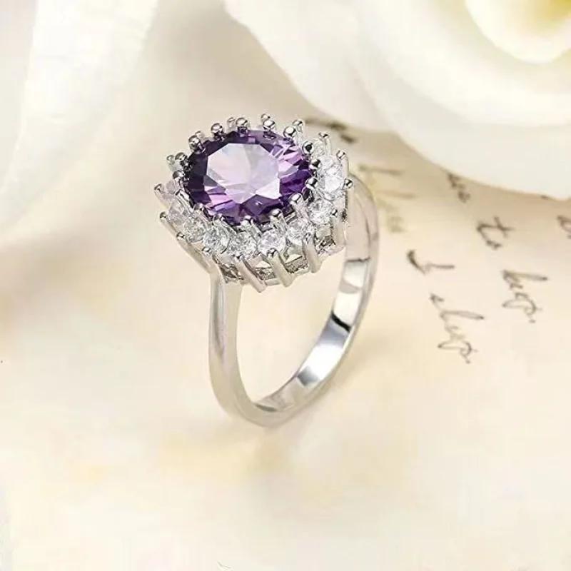 Carat Sapphire Ring Silver Charm Engagement  Ring European and American Fashion Temperament Luxury High Quality