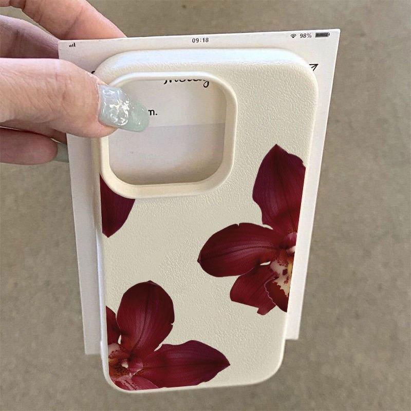 A Deep Orchid Patterned Lychee-Textured Phone Case, Suitable for iPhone 17, 16, 15, Plus, Pro, Max Series Phones — Can Be Used as a Gift