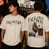 T-shirt Vintage Fall Out Boy Hearts on Fire Double Impression Punk Rétro Flamme Cœur Graphique Blanc Lavé Manches Courtes Coton Pour