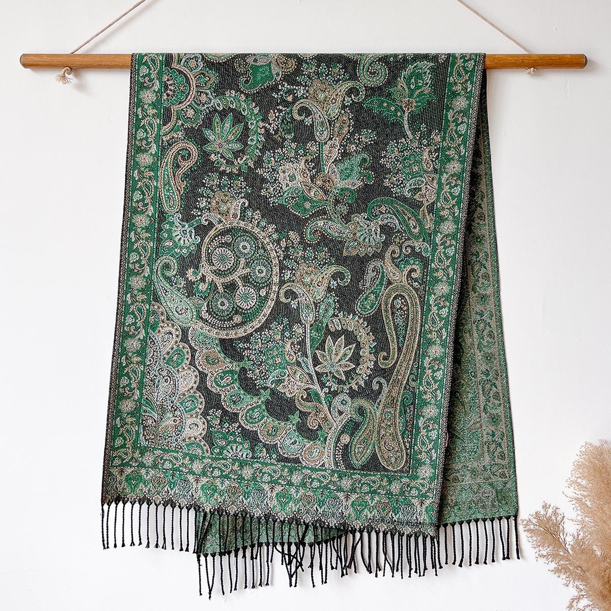 

Этнический стиль Шаль Женский шарф Шарф Жаккардовый Кашемировый Кисточки Хлопок Женский Длинный Шарф Шаль Универсальный 200x65cm зелёный