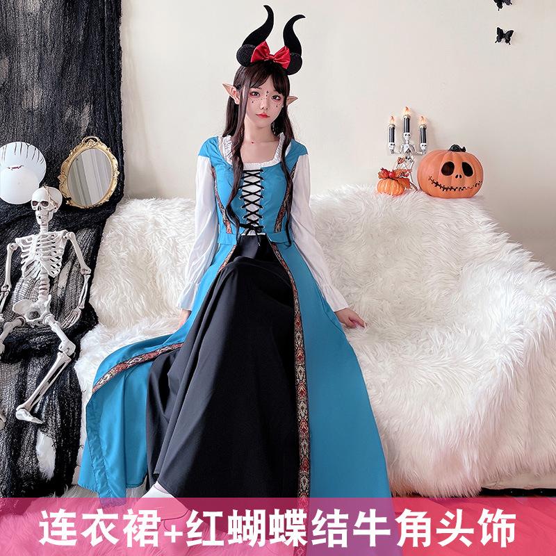 Halloween Costume Vintage Court Style Witch Dress Long Dress Medieval Art European Pastoral Cosplay