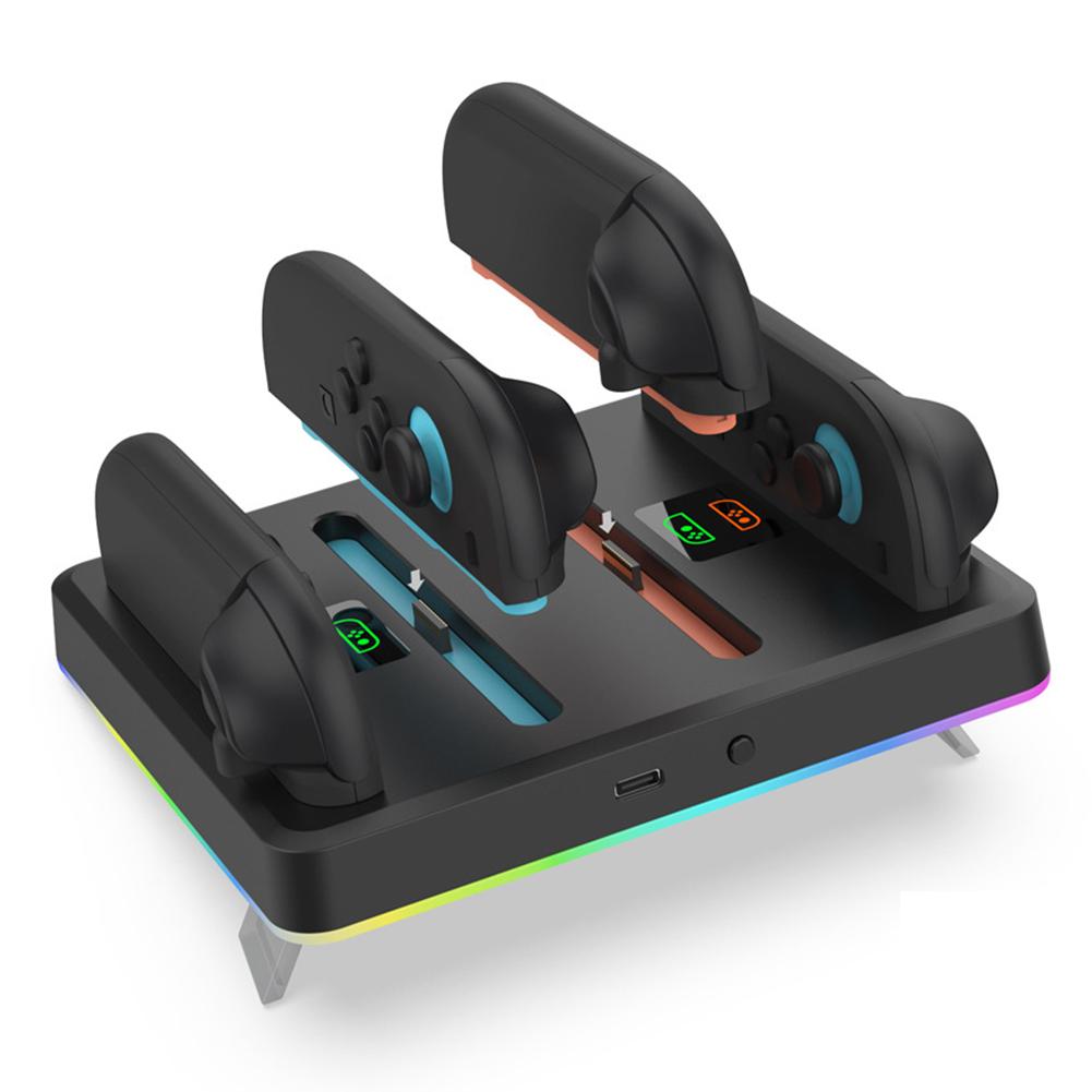Controller Charger 4 in 1 Magnetic Controller Charger Stand Station with RGB Lights Magnetic Charger Station for Switch2