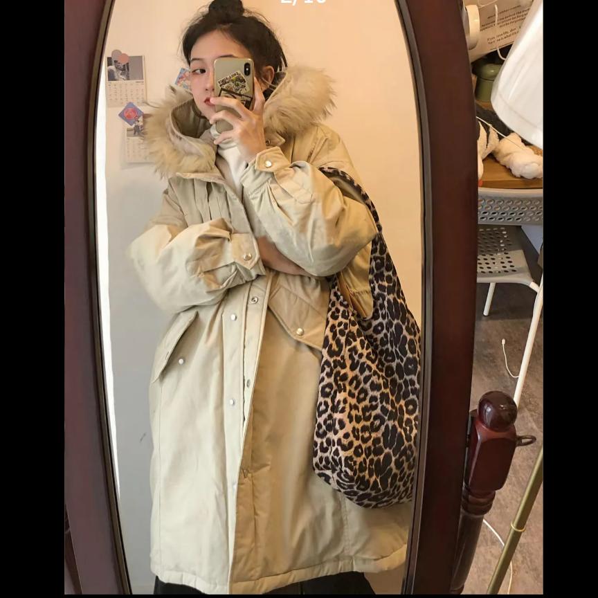 Parker Jacket Big Fur Collar Jacket Ladies's Autumn and Winter Plus Size Thick Loose Mid-length Padded Jacket Padded Jacket