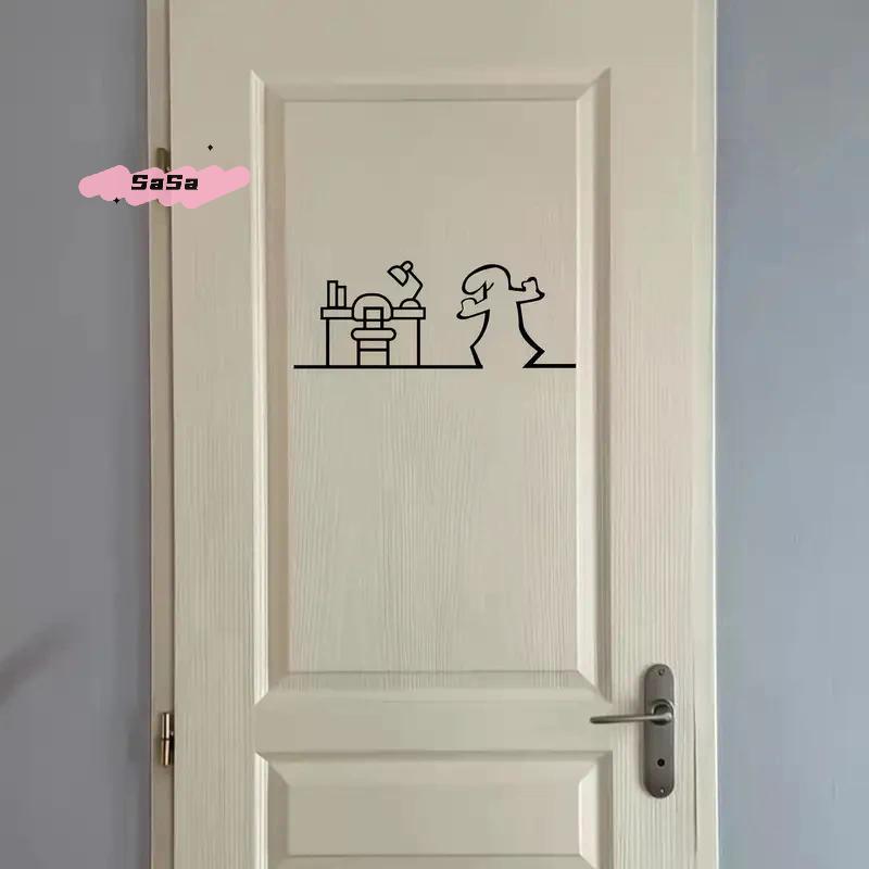 La Linea Minimalist Line Art Door Stickers Cartoon Character Design for Bedroom Kitchen Bathroom Home Decorative Vinyl Decals