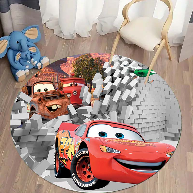 Tappeto Rotondo con Popolare Motivo Auto da Corsa Tappeto Circolare per Camera da Letto Bambini Tappetino Antiscivolo McQueen per Decorazione Casa