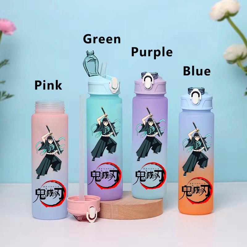 750ML Demon Slayer Cartoon Plastic Gradient Water Cup Portable Leak Proof Water Bottle Student Outdoor Sports Travel Water Cup