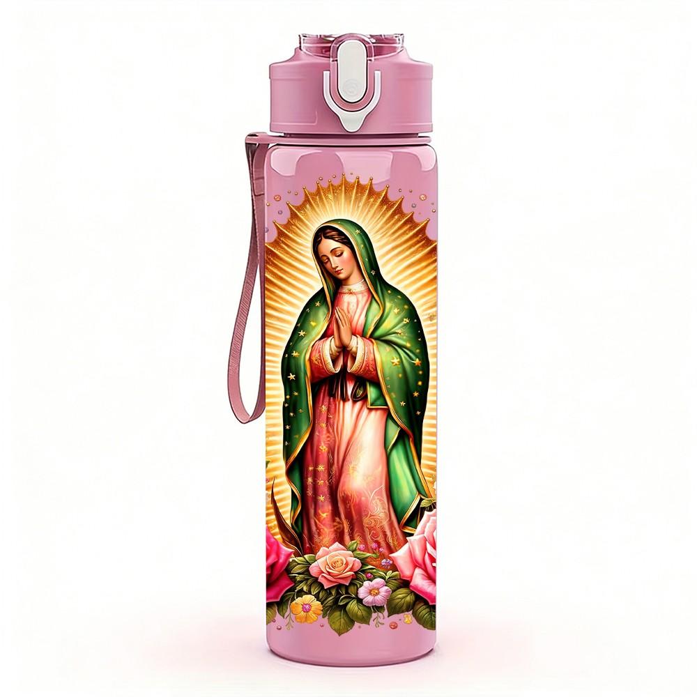 1PC Virgin Mary Guadalupe Religious Art 750ml Color Plastic Sports Water Bottle Leakproof Flip Straw Lid Suitable for Sports Office Home Use