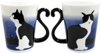 Artha Twin Black Transforms from Black To White When Filled with Hot Stylish Mugs with Tail Arrives In a Heart Shape Mugs, Cat, Color-Changing/Dawn,